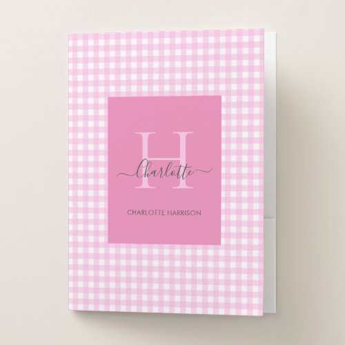 Pink Gingham Plaid Pattern Cute  Personalized  Pocket Folder