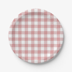 Pink Gingham Plaid Pattern Paper Plates