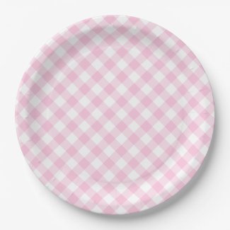 Pink Gingham Plaid Pattern Paper Plates