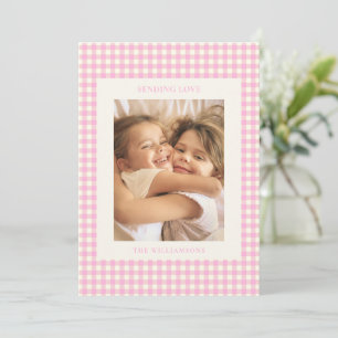 Pink Gingham Plaid Portrait Photo Valentine Love Holiday Card