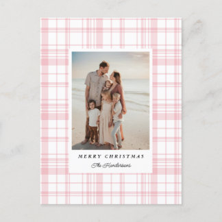Pink Gingham Plaid Tartan Christmas Photo Card