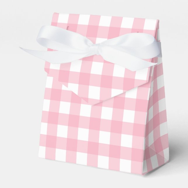 Pink Gingham Plaid Tent Party Favor Box (Front Side)