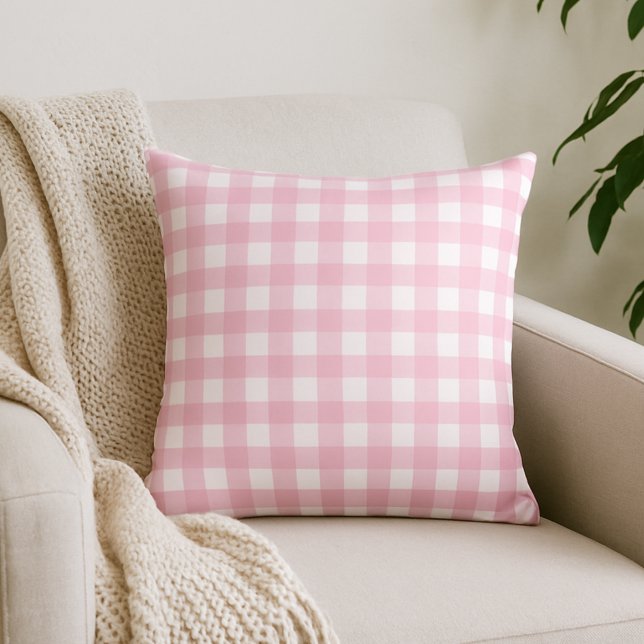 Pink Gingham Plaid Throw Pillow (Creator Uploaded)