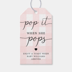 Pink Gingham Pop It When She Pops Favor Tag