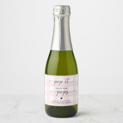 Pink Gingham Pop It When She Pops Favor Wine Label