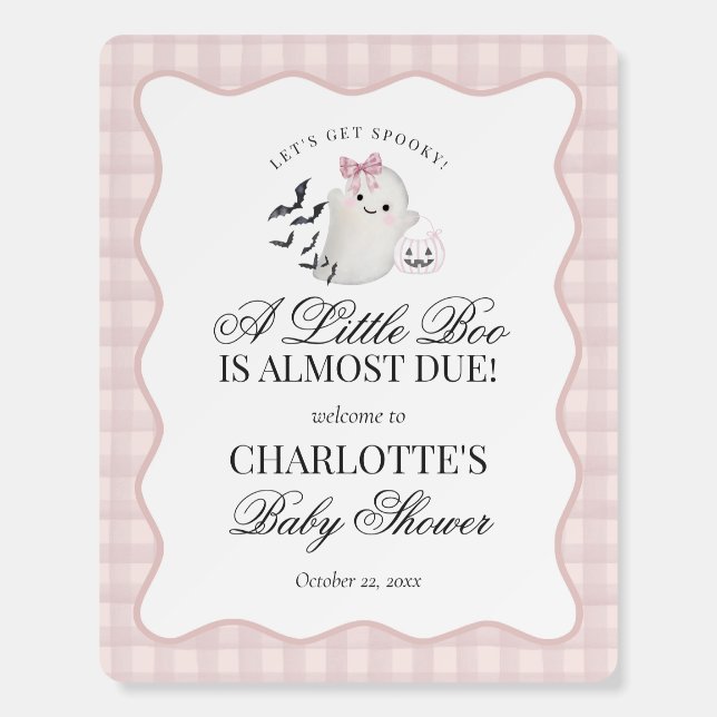 Pink Gingham Preppy Ghost Little Boo Baby Shower Foam Board (Front)