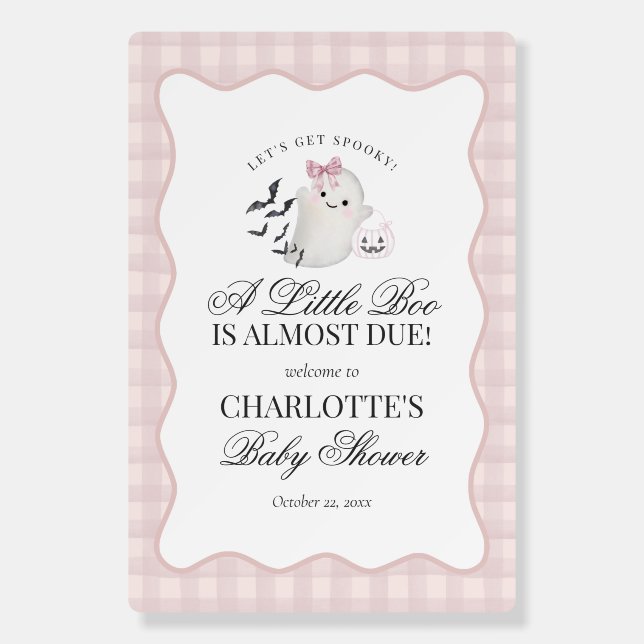 Pink Gingham Preppy Ghost Little Boo Baby Shower Foam Board (Front)
