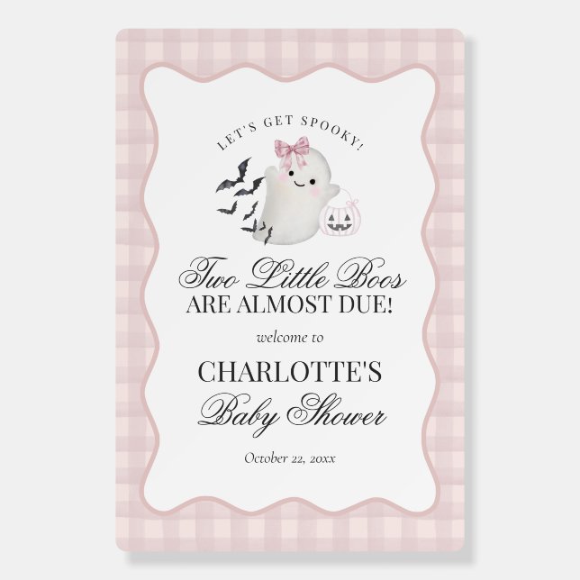 Pink Gingham Preppy Little Boos Twins Baby Shower Foam Board (Front)