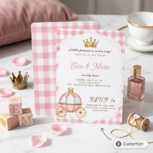 Pink Gingham Princess Carriage Baby Shower  Invitation