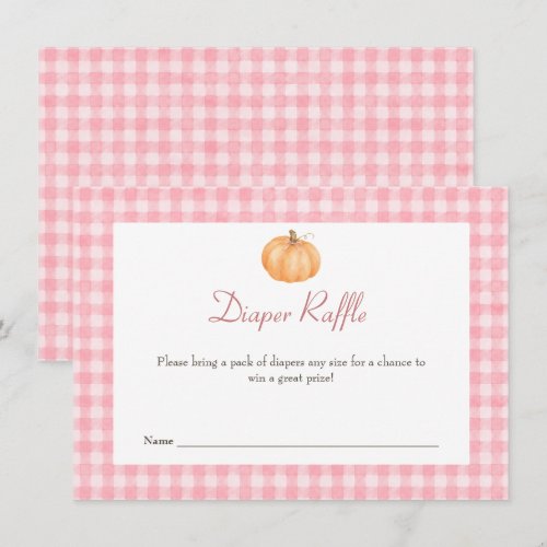 Pink Gingham Pumpkin Baby Shower Diaper Raffle Note Card