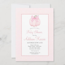 Pink Gingham Pumpkin Baby Shower Invitation