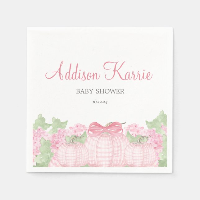 Pink Gingham Pumpkin Baby Shower Napkins (Front)