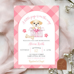 Pink Gingham Puppy Baby Shower Invitation