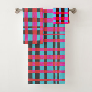 Pink gingham retro  bath towel set