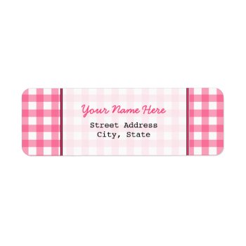 Pink Gingham Return Address Label by thepinkschoolhouse at Zazzle