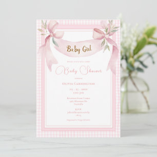 Pink Gingham Ribbon Banner Baby Shower Invitation