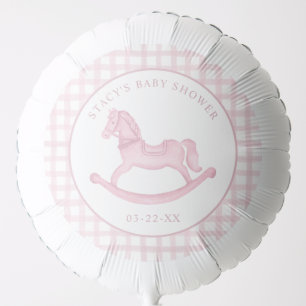 Pink Gingham Rocking Horse Baby Shower Balloon