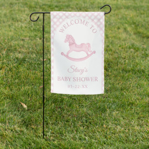 Pink Gingham Rocking Horse Baby Shower Welcome Garden Flag