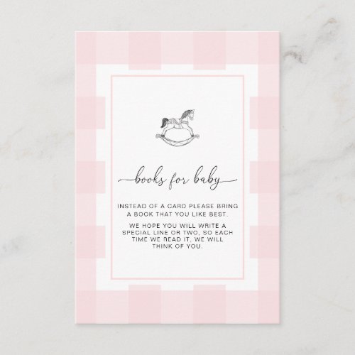 Pink Gingham Rocking Horse Book Request Card