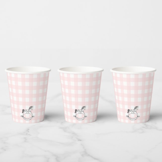 Pink Gingham Rocking Horse Paper cup (Multi)