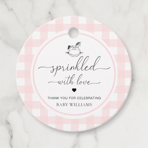Pink Gingham Rocking Horse Sprinkled With Love Favor Tags