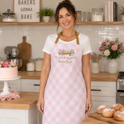 Pink Gingham Rolling pin Bakery  Apron