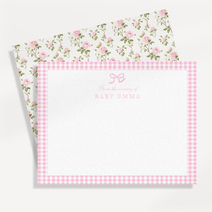 Pink Gingham & Rose Floral Baby Note Card