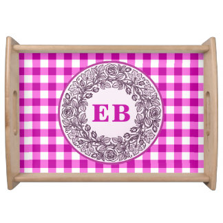 Pink Gingham Rose Monogram Bridal Shower Decor Serving Tray