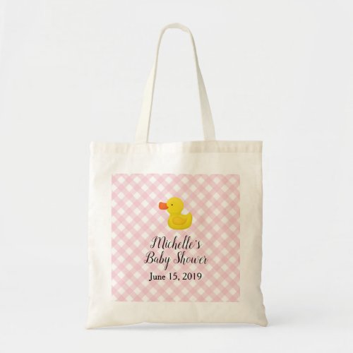 Pink Gingham Rubber Duckie Baby Shower Tote Bag