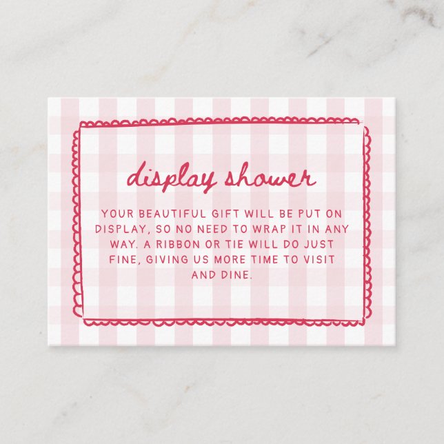Pink Gingham Scribble Frame Display Shower Enclosure Card (Front)