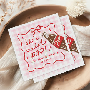 Pink Gingham She's Ready to Pop Baby Shower Napkins