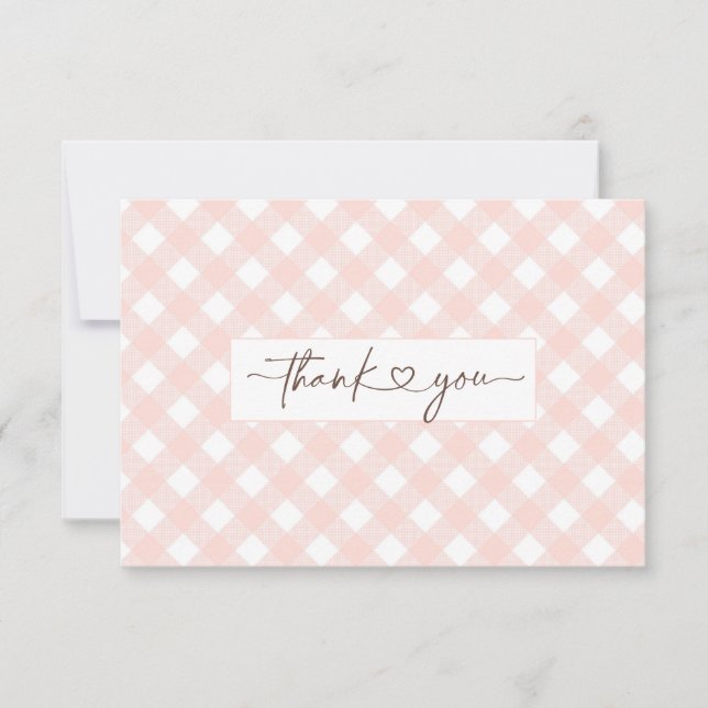 Pink Gingham shower thank you card (Front)