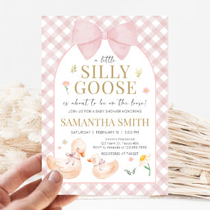 Pink Gingham Silly Goose Baby Shower Invitation