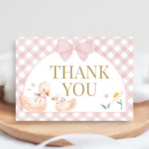 Pink Gingham Silly Goose Baby Shower Letterpress Thank You Card