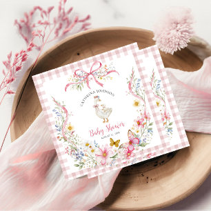 Pink Gingham Silly Goose Floral Baby Shower Napkins