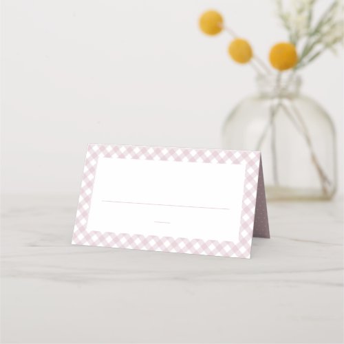 Pink gingham simple cute girl baby shower place card