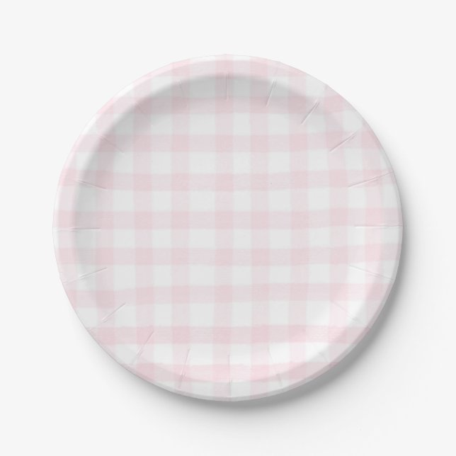 Pink gingham simple small checks plaid plates (Front)