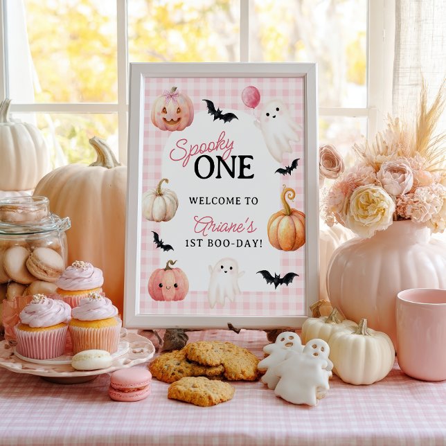 Pink Gingham Spooky One First Birthday Welcome Poster (Pink Gingham Spooky One First Birthday Welcome Poster)