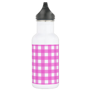 Pink gingham stainless steel water bottle