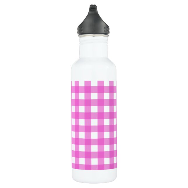 Pink gingham stainless steel water bottle (Right)