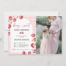 Pink Gingham Strawberry Baby Shower Party Photo