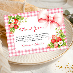 Pink Gingham Strawberry Baby Shower Thank You Card