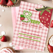 Pink Gingham Strawberry Berry First Birthday