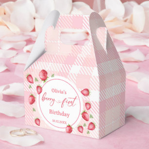 Pink Gingham Strawberry Birthday Favor Boxes