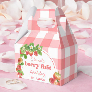 Pink Gingham Strawberry Birthday Favor Boxes