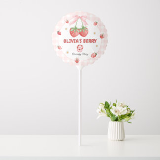 Pink Gingham Strawberry First Birthday Balloon