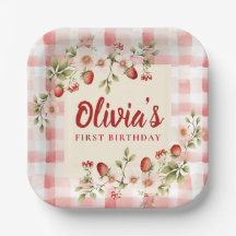 Pink Gingham Strawberry Floral Birthday 