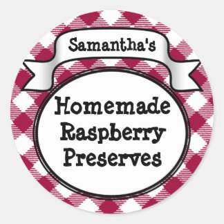 Pink Gingham Strawberry Jelly Jam Jar/Lid Label