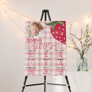 Pink Gingham Strawberry My First Year  Foam Board