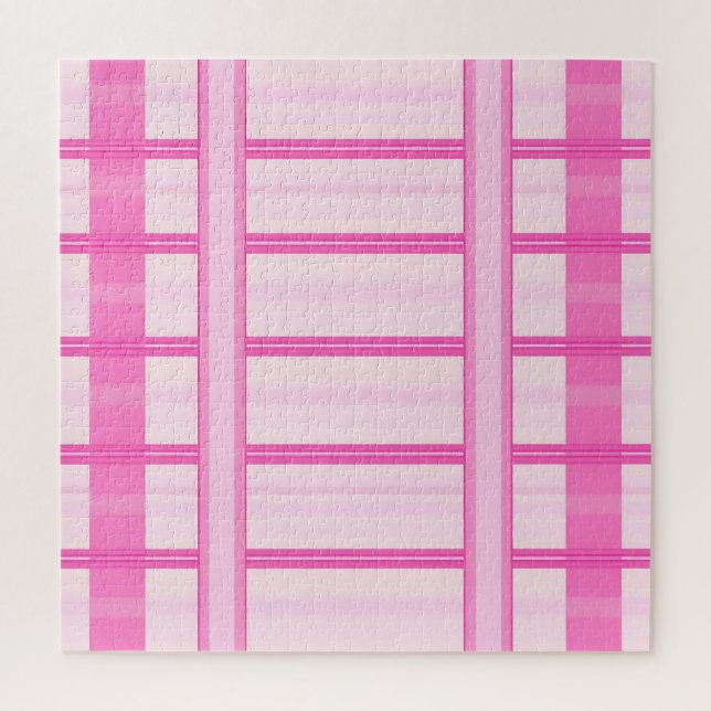 Pink Gingham Stripe Check Pattern Jigsaw Puzzle (Vertical)